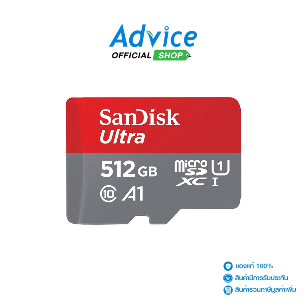 SANDISK  512GB Micro SD Card Ultra SDSQUAC-512G-GN6MN (150MB/s,) - A0148659ราคาน่าอุดหนุน