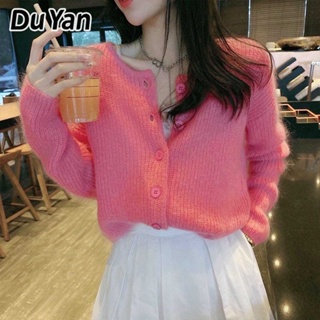 Du Yan เสื้อแจ็กเก็ตคาร์ดิแกน ผ้าถัก กระดุมแถวเดียว ทรงหลวม สีแคนดี้ สไตล์เกาหลี แฟชั่นตะวันตก สําหรับผู้หญิง