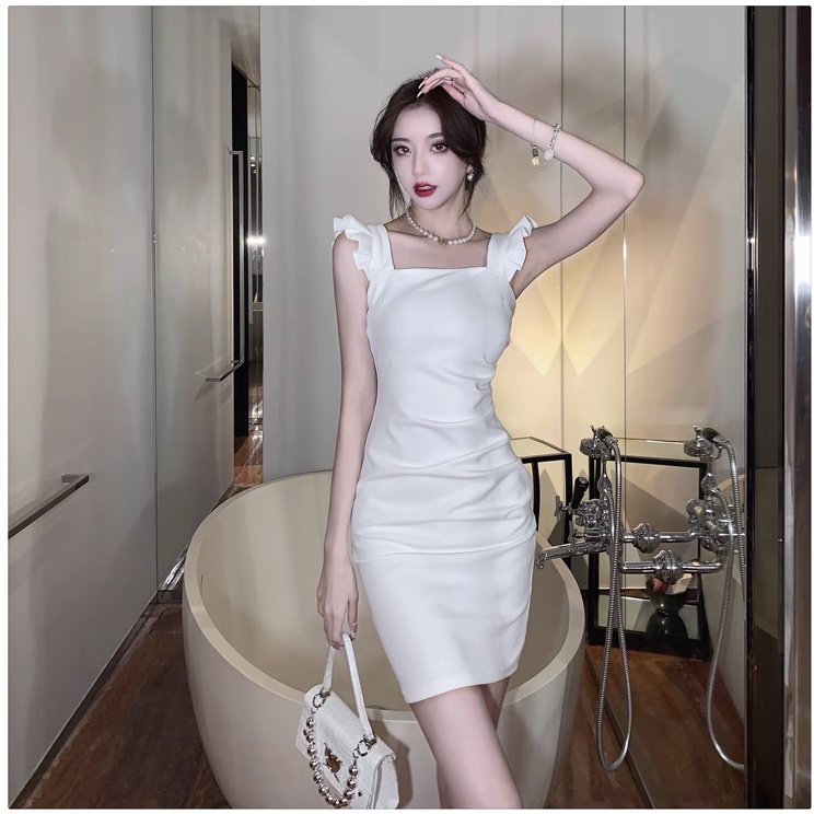 เดรสขาว ฤดูร้อนใหม่ ชุดทํางานผู้หญิง ชุดเที่ยวผับ สลิงแขนกุดสไตล์เกาหลี