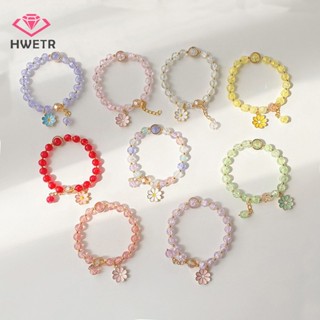 Hwetr สร้อยข้อมือคริสตัล สีชมพู ลายดอกเดซี่น่ารัก สไตล์เกาหลี เครื่องประดับแฟชั่น สําหรับผู้หญิง