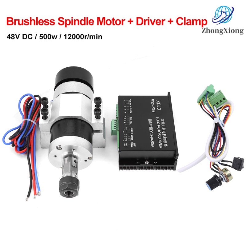 Er16 500W มอเตอร์ระบายความร้อนความเร็วสูง Brushless Spindle Motor + คลิปหนีบสําหรับเครื่องแกะสลัก