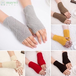 Maywi ถุงมือถัก แบบครึ่งนิ้ว ให้ความอบอุ่น แฟชั่นฤดูใบไม้ร่วง ฤดูหนาว