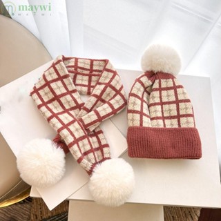 Maywi หมวกและผ้าพันคอ ชุดปอมปอม หนานุ่ม อุปกรณ์เสริมหมวกบีนนี่