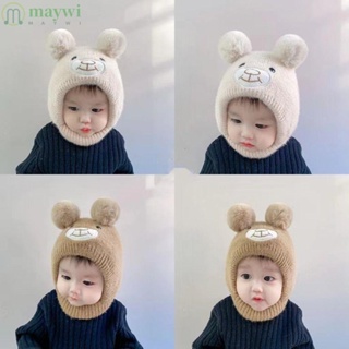 Maywi หมวกบีนนี่ ผ้ากํามะหยี่ขนนิ่ม ป้องกันหู ให้ความอบอุ่น ลายหมีน่ารัก สําหรับเด็กวัยหัดเดิน