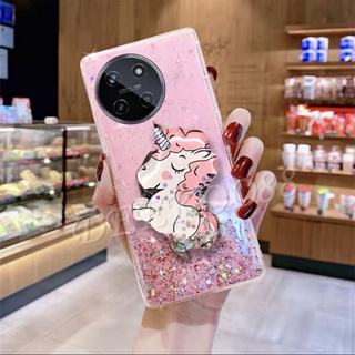 ใหม่ เคสโทรศัพท์มือถือ TPU แบบนิ่ม ลายการ์ตูนยูนิคอร์นน่ารัก วิบวับ พร้อมขาตั้ง สําหรับ Realme11 NFC RealmeC51 Realme 11 NFC C51 4G 5G 2023