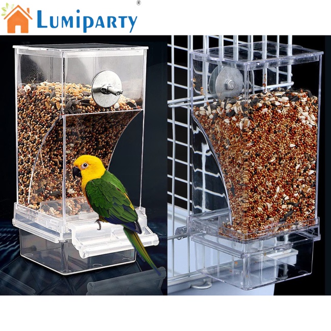 Lumiparty กล่องอาหารนกแก้ว อัตโนมัติ ป้องกันการกระเด็น รูปทรงโค้ง เลื่อนเองได้ สําหรับสัตว์เลี้ยง นกแก้ว