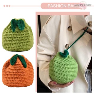 [SuperDeals888.th] กระเป๋าสตางค์ ผ้าถักโครเชต์ แฮนด์เมด ลายผลไม้น่ารัก สีส้ม สําหรับผู้หญิง