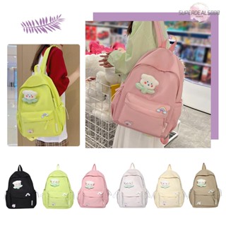 [SuperDeals888.th] กระเป๋าเป้สะพายหลัง ผ้าไนล่อน สีพื้น กันขโมย น่ารัก หลายช่อง สําหรับนักเรียน