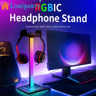 Lumiparty Rgb ขาตั้งหูฟังเล่นเกม 3.5 มม. ควบคุมด้วยเสียง แบบโปร่งแสง มีไฟ Led สําหรับคอมพิวเตอร์ตั้งโต๊ะ