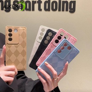 เคสโทรศัพท์มือถือหนังนิ่ม ลายนูน รูปสี่เหลี่ยมขนมเปียกปูน สีพื้น หรูหรา สําหรับ Vivo V27 Pro 5G Vivo V27E V25 Pro V23 Pro 5G