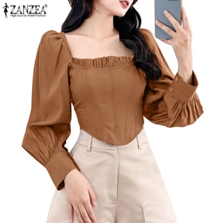 Zanzea Celmia เสื้อเชิ้ตแขนยาวลําลอง คอสี่เหลี่ยม หรูหรา สําหรับผู้หญิง