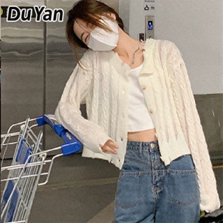 Du Yan เสื้อกันหนาว เสื้อคาร์ดิแกน คอกลม ผ้าถัก สําหรับผู้หญิง