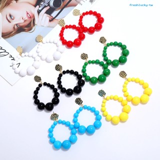 [lucky] ต่างหูสตั๊ด พลาสติก ทรงกลม สีสันสดใส สําหรับผู้หญิง 1 คู่