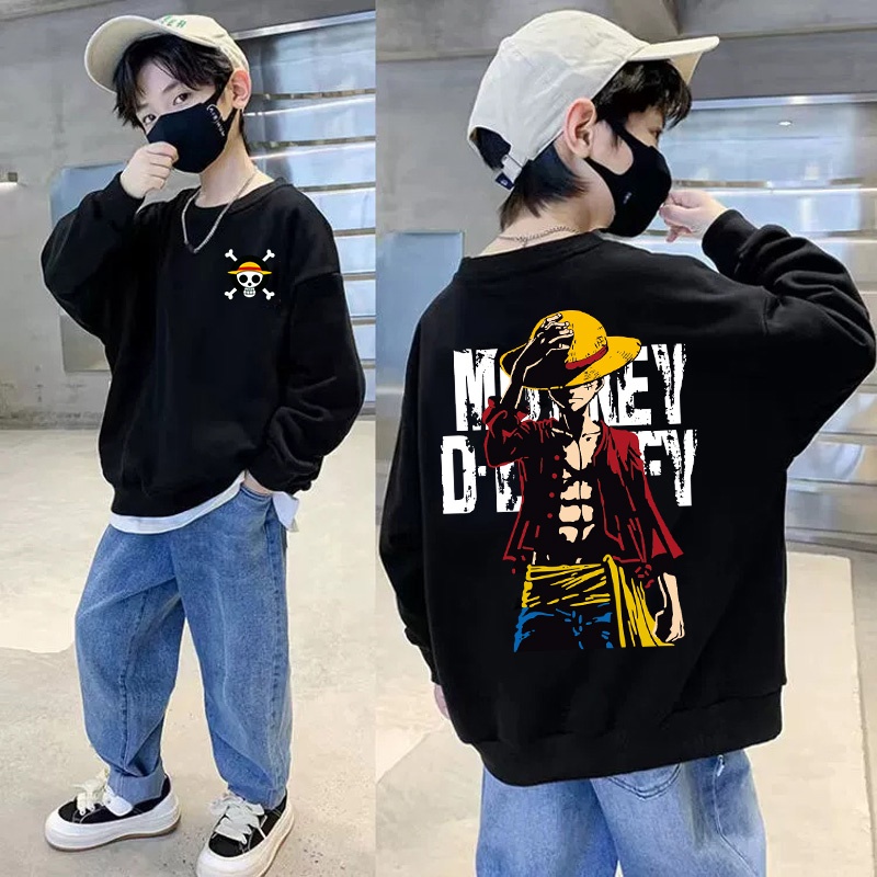 เสื้อแจ็กเก็ต เสื้อวิ่งจ๊อกกิ้ง แบบสวมหัว ลายการ์ตูนอนิเมะ One Piece แนวสตรีท สําหรับเด็กนักเรียนผู้ชาย วัยรุ่น