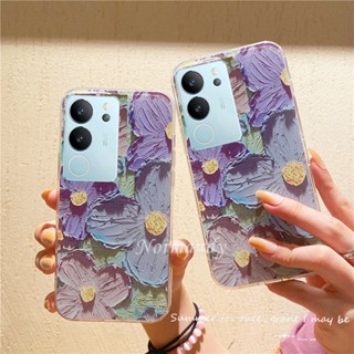 เคสป้องกันโทรศัพท์มือถือซิลิโคน TPU แบบนิ่ม ลายดอกไม้ สีม่วง บางพิเศษ สําหรับ VIVO V29 5G VivoV29 2023