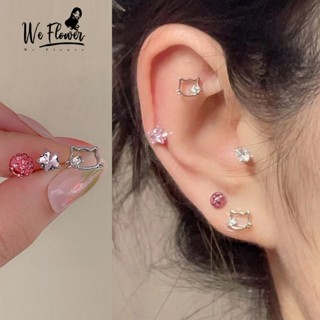 We Flower ชุดเครื่องประดับ ต่างหู เจาะหู รูปแมวคิตตี้ คริสตั…