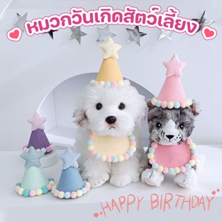 😻พร้อมส่ง🎁หมวกสัตว์เลี้ยง เซ็ตผ้ากันเปื้อนวันเกิดแมว หมวกวันเกิด Pets Birthday Hat