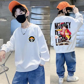 เสื้อแจ็กเก็ตกันหนาว ผ้าฝ้าย ลาย One Piece Luffy แฟชั่นฤดูหนาว สําหรับเด็กผู้ชาย อายุ 6-15 ปี