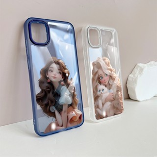 เคสโทรศัพท์มือถือ แบบใส ลายการ์ตูนเด็กผู้หญิงน่ารัก แวววาว พร้อมกรอบโลหะ สําหรับ Samsung A72 A73 J2 J7 S10 S20 S21 S22 FE Plus Ultra Prime 5G | Cx J001
