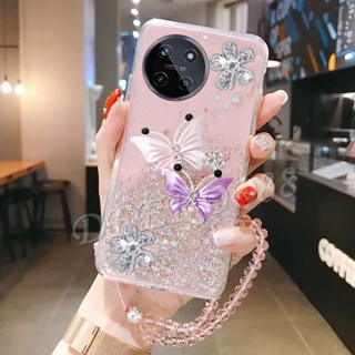 พร้อมส่ง เคสโทรศัพท์มือถือ TPU นิ่ม แบบใส ปิดด้านหลัง ลายผีเสื้อน่ารัก พร้อมสายคล้องมือ สําหรับ Realme11 NFC RealmeC51 Realme 11 NFC C51 4G 5G 2023 A58