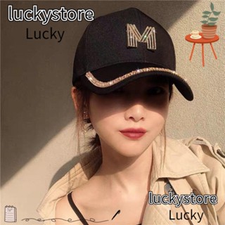 Lucky หมวกเบสบอล ประดับพลอยเทียม ลายตัวอักษร D M สไตล์ฮิปฮอป แฟชั่น สําหรับผู้ชาย และผู้หญิง