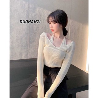 Duohanzi เสื้อกันหนาวแขนยาว ผ้าถัก ทรงสลิมฟิต สําหรับผู้หญิง