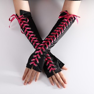 European and American Colored Satin Punk Wearing Ribbon Gloves for Girls New Style Tie Ribbon Dress Up Dance Punk Style Nightclub Gloves Trendy Girl