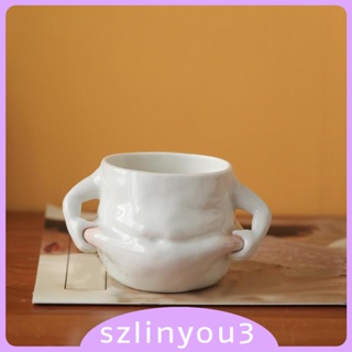 [Szlinyou3] แก้วกาแฟเซรามิค ทนทาน พร้อมหูจับ สีขาว