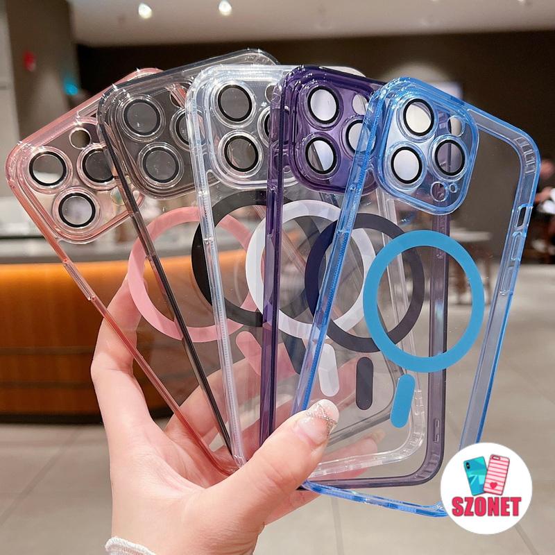 เคสโทรศัพท์มือถืออะคริลิคใส แบบนิ่ม กันกระแทก ป้องกันเลนส์กล้อง สําหรับ iPhone 15 14 13 12 11 Pro Max 14 Plus