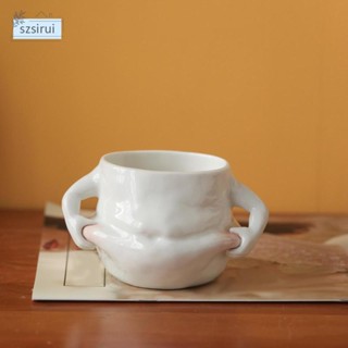 [szsirui] แก้วกาแฟเซรามิค ทนทาน พร้อมหูจับ สีขาว