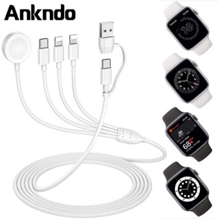 Ankndo 6 in 1 สายชาร์จนาฬิกาข้อมือ และโทรศัพท์ แบบแม่เหล็ก USB และ USB C พร้อม Micro/ 8-pin/ Type-C for i (Watch) 8 7 SE 6 5 4 3 2 Series 45mm 44mm 42mm 41mm 40mm