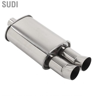 Sudi Automotive Silver 57mm Stainless Steel Dual Double Outlet Exhaust Muffler DTM Style Universal Fit for Car Systems Part