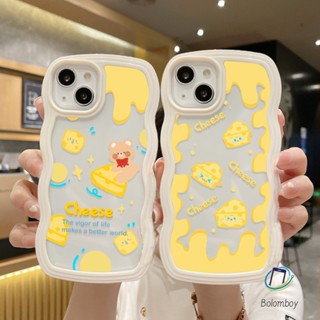 2อิน1 สีม่วงเคสโทรศัพท์คลื่น สำหรับไอโฟน 11 12 13 14 15 Pro Max 7 8 Plus XR X XS MAX SE กันกระแทกนุ่มโปร่งใส หมีชีส