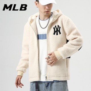 เสื้อแจ็กเก็ต ผ้าฝ้าย มีฮู้ด ปักลายโลโก้ MLB NY ของแท้ สําหรับคู่รัก