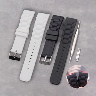 สายนาฬิกาข้อมือซิลิโคน 20 มม. สําหรับ Seiko Band Curved End Rubber Soft Watch Band for Women Men Bracelet Sport Waterproof Strap