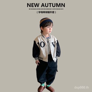 Left and left Prince childrens clothing 2023 Autumn New Korean style alphabet baseball coat childrens single-breasted contrast color coat EOXE