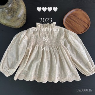 Wheat field season 2023 Spring and Autumn New ins Korean childrens wear girl lace doll shirt childrens flower shirt 9ZAX