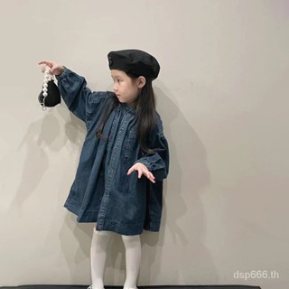 Girls small stand collar loose shirt denim shirt 2023 spring new girls loose casual shirt VJZQ