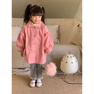 2023 Spring and Autumn new childrens clothing Korean style girls doll collar windbreaker side profile coat childrens mid-length windbreaker JMU8