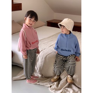 2023 Spring and Autumn new brother and sister clothing Korean style childrens letter zipper pullover top boys and girls coat wheat season PFWZ