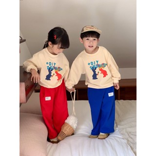 2023 Spring and Autumn new childrens pants Korean style childrens sweatpants boys and girls labeled wide-leg pants sports pants childrens pants 9ID5