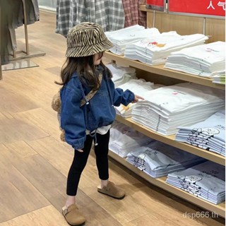 Girls Spring and Autumn New Korean style loose hooded denim jacket casual white long t all-match leggings AULW