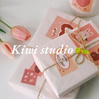 Kiwistudio 【แพ็คละ 10 ชิ้น】กระดาษห่อของขวัญ ลายหัวใจน่ารัก สีฟ้า สีชมพู พร้อมสติกเกอร์ 1HCYK200