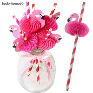 Luckyhouse0^^ ใหม่ หลอดดูดกระดาษ ลายรังผึ้ง นกฟลามิงโก้ สุดฮา 12 ชิ้น