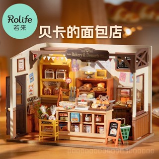 ((พร้อมส่ง) Ruolai บ้านไม้ปริศนา สามมิติ ขนาดเล็ก แฮนด์เมด diy 3KLH