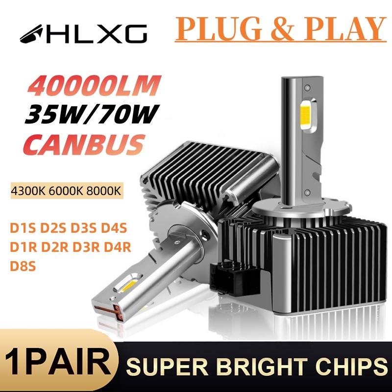 Hlxg ไฟหน้าเทอร์โบ LED D1S HID D3S D2S D4S D4R D8S D1R D2R D3R ชิปเทอร์โบ LED 40000LM CSP 8000K 6000