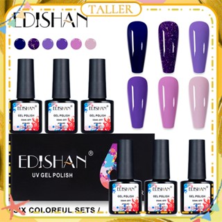 ✧Ready Stcok Edishan 6 ขวด/1เซ็ตยาทาเล็บสีสันสดใสมินิเซ็ตสีนู้ดเลื่อมวิจิตรส่องไฟกาวเล็บสำหรับร้านเล็บ 7.5 มล.* 6 สูง