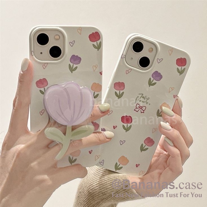 เคสโทรศัพท์มือถือ แบบนิ่ม ลายดอกไม้น่ารัก พร้อมขาตั้ง สําหรับ iPhone 15 14 13 12 11 Pro Max X Xr Xs Max 7 8 Plus SE2020