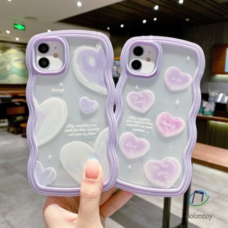 2อิน1 สีม่วง เคสโทรศัพท์คลื่น สำหรับไอโฟน 11 12 13 14 15 pro max 7 8 plus XR X XS MAX SE กันกระแทกนุ่มโปร่งใส รัก