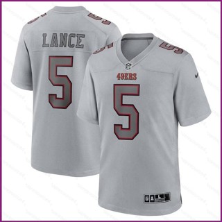 Yx NFL San Francisco 49ers เสื้อกีฬาแขนสั้น ลายทีมฟุตบอล Trey Lance สีเทา พลัสไซซ์